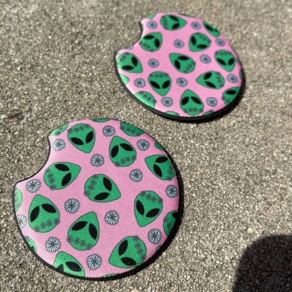 Pink Alien Car Coasters | Car Accessories | Car Coaster Set - Picture 5 of 7